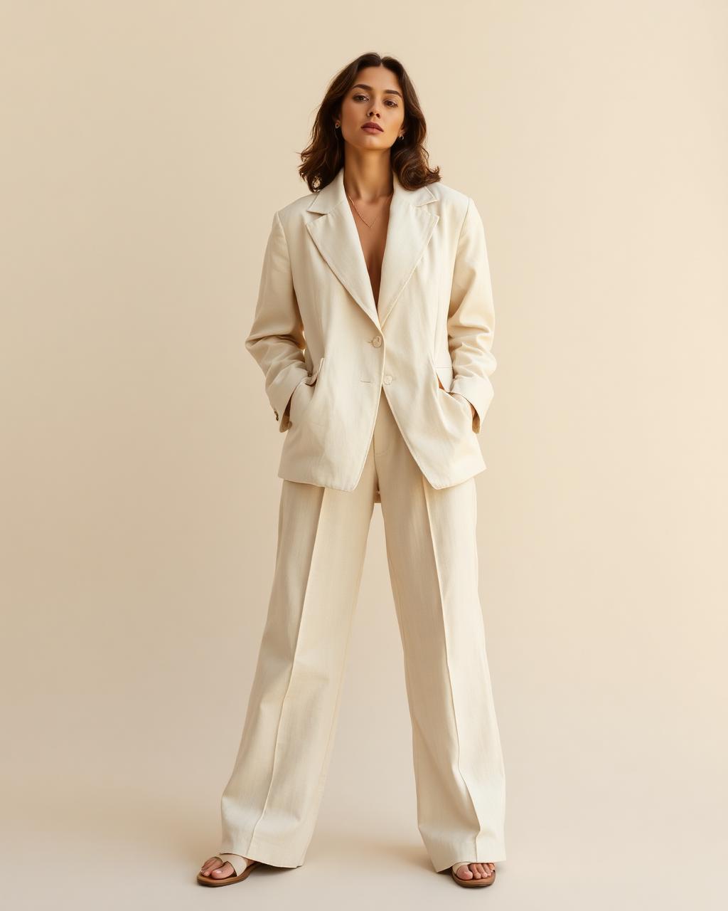 Editorial cream linen suit